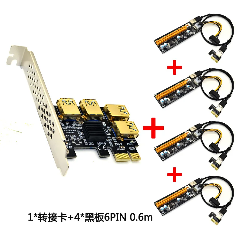 New 4 Ports PCIe Riser Adapter Board PCI-E 1x to 4 USB 3.0 PCI-E Rabbet GPU Riser Extender&6PIN Extension cord 16X External Sl
New 4 Ports PCIe Riser Adapter Board PCI-E 1x to 4 USB 3.0 PCI-E Rabbet GPU Riser Extender&6PIN Extension cord 16X External Sl