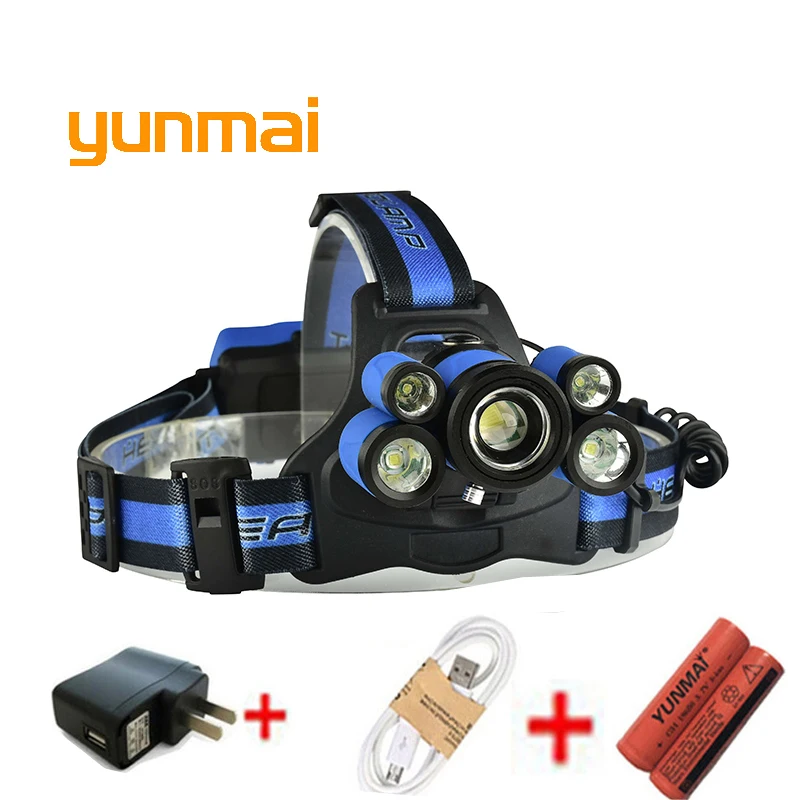 Yunmai 15000 люмен Перезаряжаемые светодио дный фары 3 * Cree xml t6 + 2Q5 Глава фонарик факел