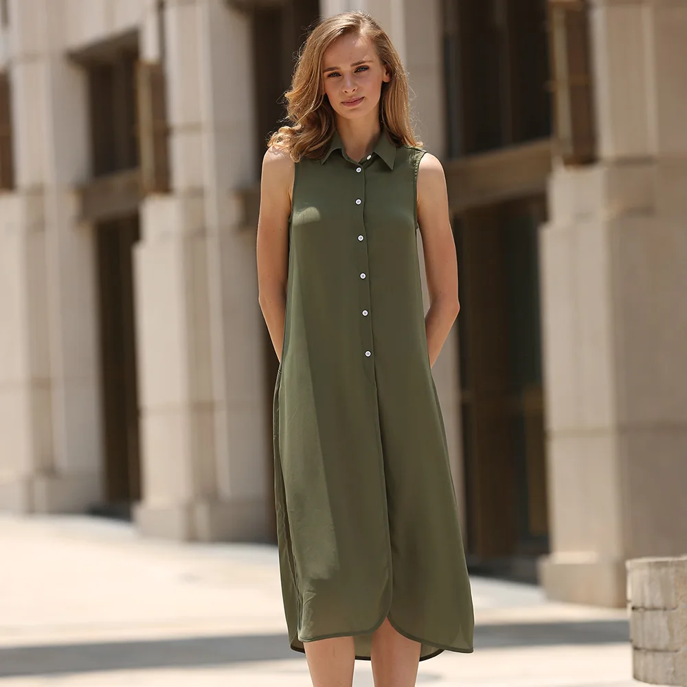 Summer Women Shirt Dress Turn Down Collar Chiffon Slit Dress Button Sleeveless Fashion Office Lady Long Blouse Top Dress On Sale
Summer Women Shirt Dress Turn Down Collar Chiffon Slit Dress Button Sleeveless Fashion Office Lady Long Blouse Top Dress On Sale
