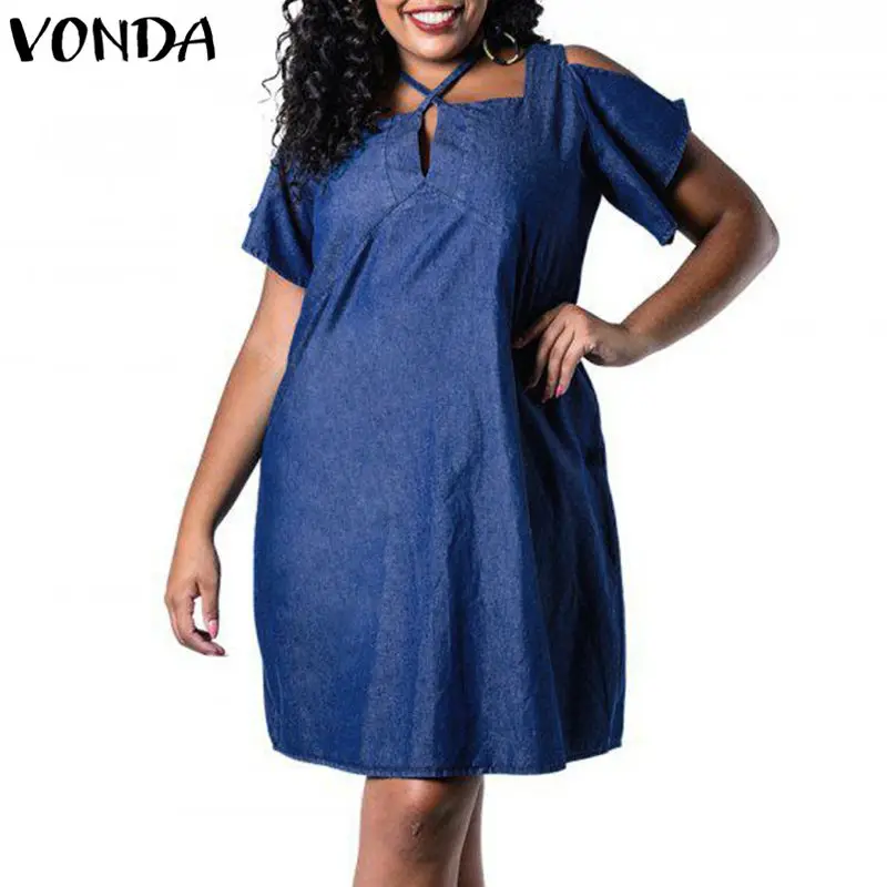 VONDA Plus Size Denim Dress 2019 Women Summer Sexy V Neck Off Shoulder Flare Sleeve Dresses Ladies Casual Knee-length Vestidos
VONDA Plus Size Denim Dress 2019 Women Summer Sexy V Neck Off Shoulder Flare Sleeve Dresses Ladies Casual Knee-length Vestidos