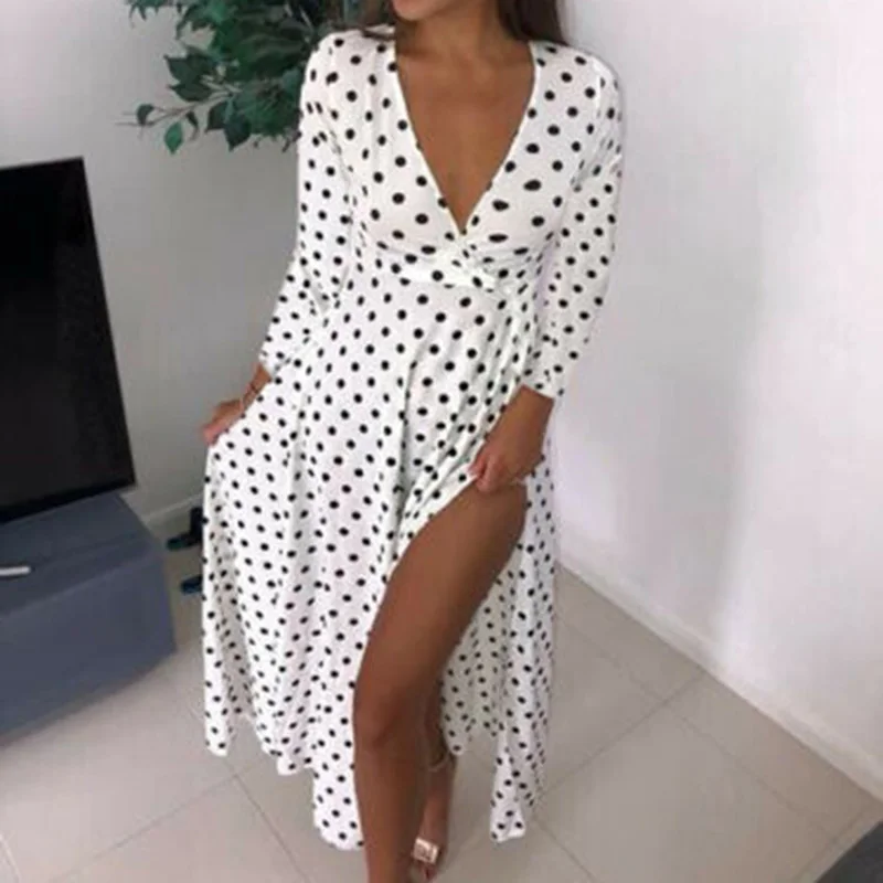 Sexy Long Sleeve Polka Dot Dress Women's Wrap Long Maxi Dress Lady V-Neck High Split Maxi Dress Boho Sundress Woman Wrap Dresses
Sexy Long Sleeve Polka Dot Dress Women's Wrap Long Maxi Dress Lady V-Neck High Split Maxi Dress Boho Sundress Woman Wrap Dresses