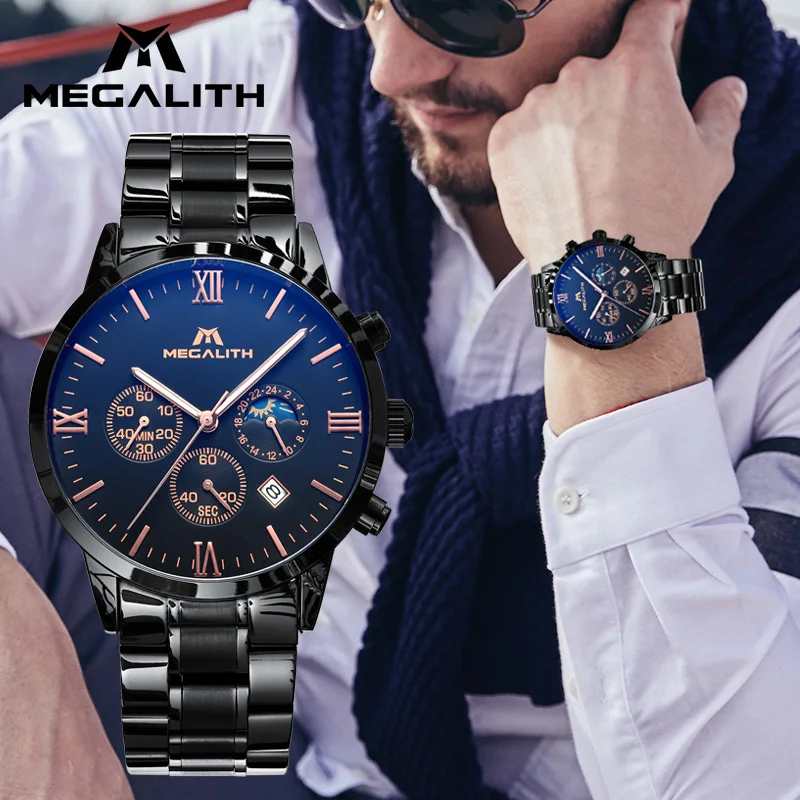 MEGALITH Fashion Men Watches Chronograph Date Calendar Watches Men Military Sport Waterproof Steel Wristwatch Mens Reloj Hombre
MEGALITH Fashion Men Watches Chronograph Date Calendar Watches Men Military Sport Waterproof Steel Wristwatch Mens Reloj Hombre