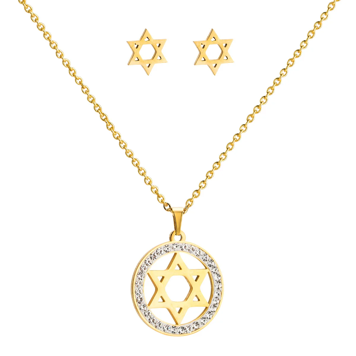 New Fashion Stainless Steel Crystal Wedding Jewelry Set Magen Star of David Pendant Necklace Earring Set for Women Gift
New Fashion Stainless Steel Crystal Wedding Jewelry Set Magen Star of David Pendant Necklace Earring Set for Women Gift