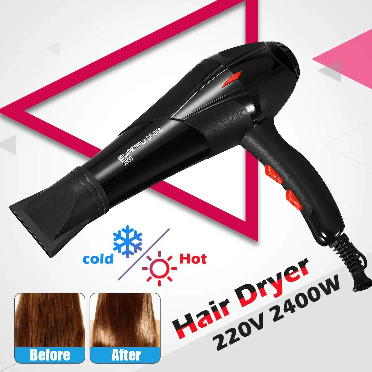 2400W Professional Electric Hair Dryer Salon 3 Speed 2 Heat Hairdressing Blow AC Motor 23.5x27cm Black Detachable Air Inlet
2400W Professional Electric Hair Dryer Salon 3 Speed 2 Heat Hairdressing Blow AC Motor 23.5x27cm Black Detachable Air Inlet