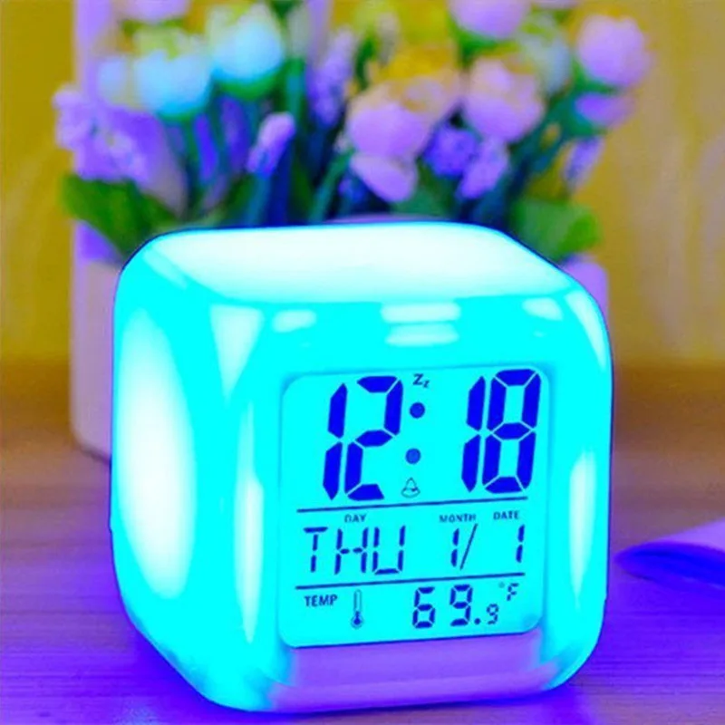 1pcs Novelty & Gag Toys Portable Home Bedroom Child 7 Color LED Change Digital Glowing Luminous Alarm Clock | Игрушки и хобби