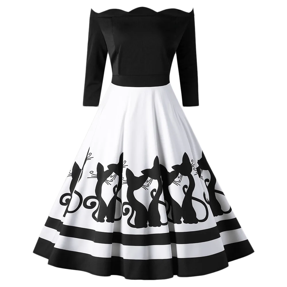 Summer Dress Women Plus Size Vintage 50S Dress Off The Shoulder Midi A-Line Dresses Cats Kitten Print Office Lady Party Dress
Summer Dress Women Plus Size Vintage 50S Dress Off The Shoulder Midi A-Line Dresses Cats Kitten Print Office Lady Party Dress