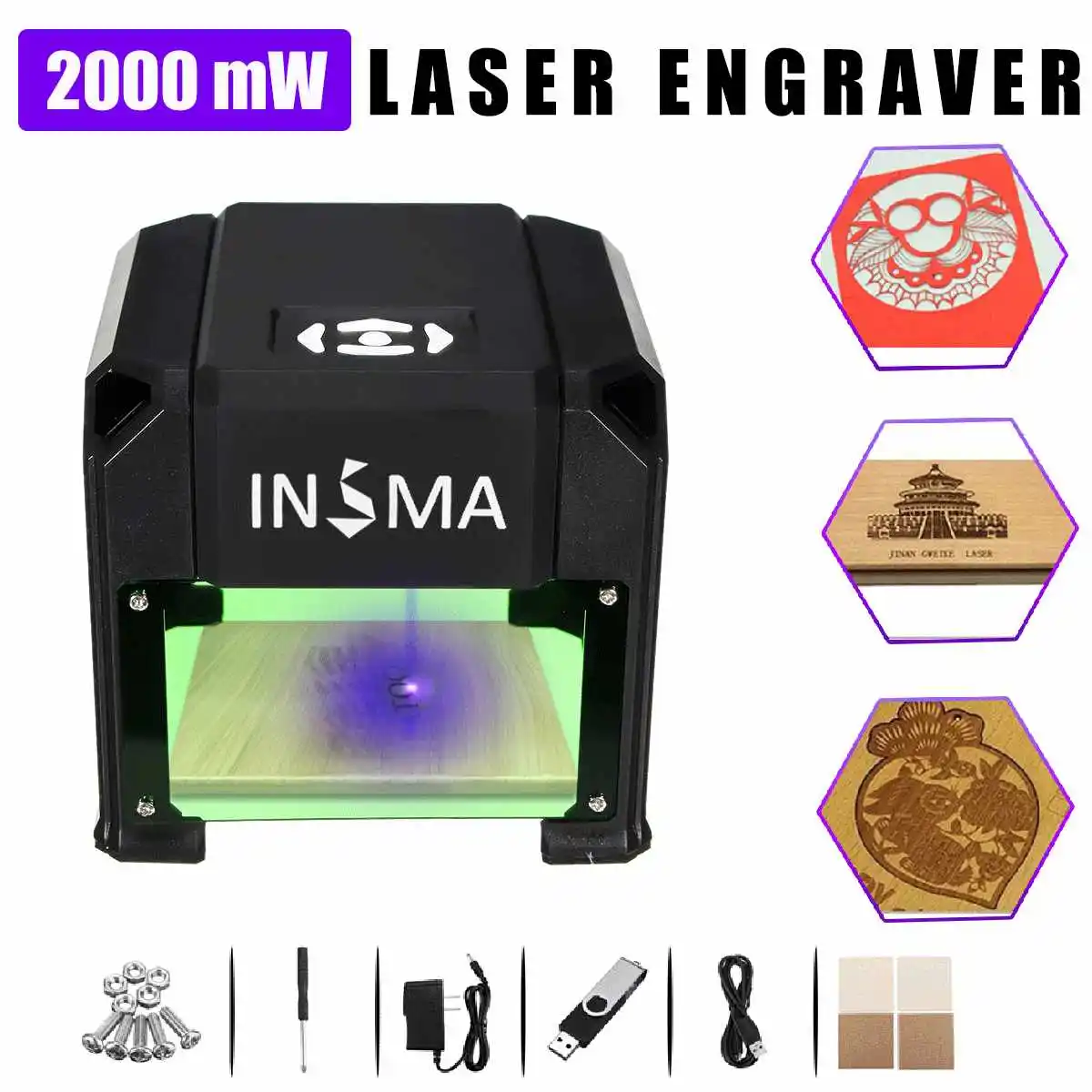 2000 mW USB Desktop CNC Laser Engraver DIY Logo Mark Printer Cutter Laser Engraving Machine Home Use 80x80mm Engraving Range
2000 mW USB Desktop CNC Laser Engraver DIY Logo Mark Printer Cutter Laser Engraving Machine Home Use 80x80mm Engraving Range