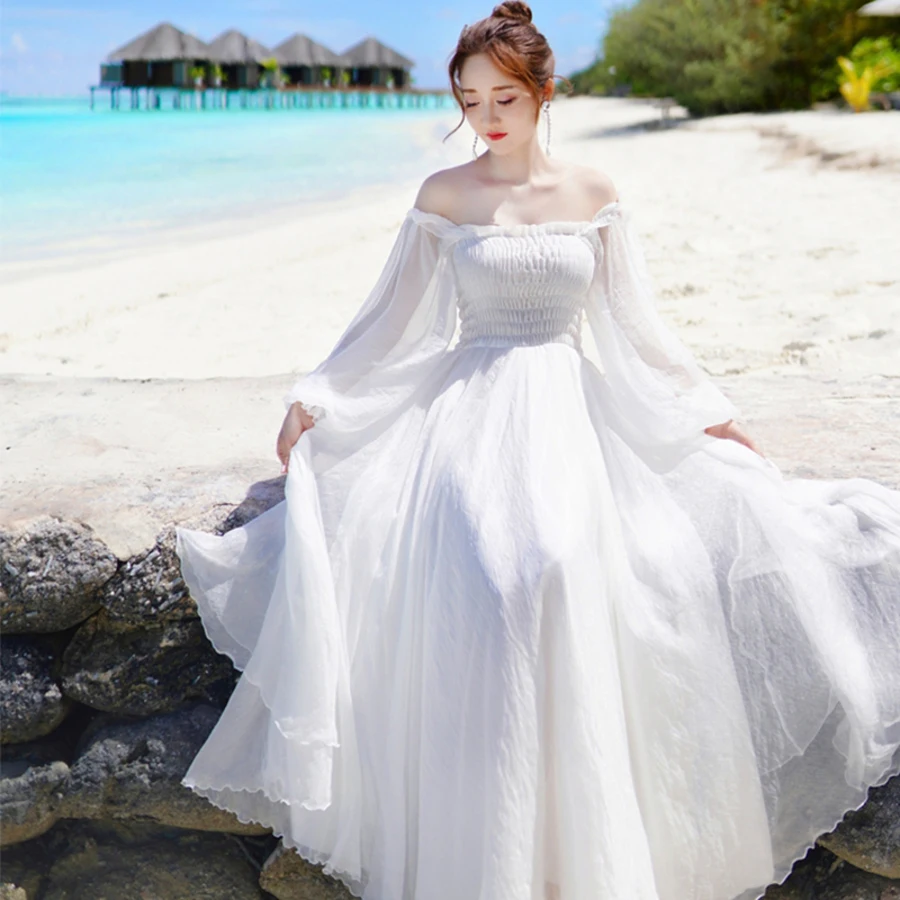 Summer Chiffon Dress Women Elegant Long Sleeve Vintage Slash Neck A-Line White Beach Party Dresses Vestidos
Summer Chiffon Dress Women Elegant Long Sleeve Vintage Slash Neck A-Line White Beach Party Dresses Vestidos