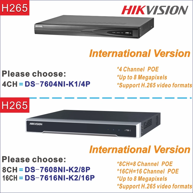 

Free shipping Hikvision NVR DS-7604NI-K1/4P DS-7608NI-K2/8P DS-7616NI-K2/16P 4ch 8ch 16ch 32ch CCTV H265 P2P 8MP 4K POE NVR H265