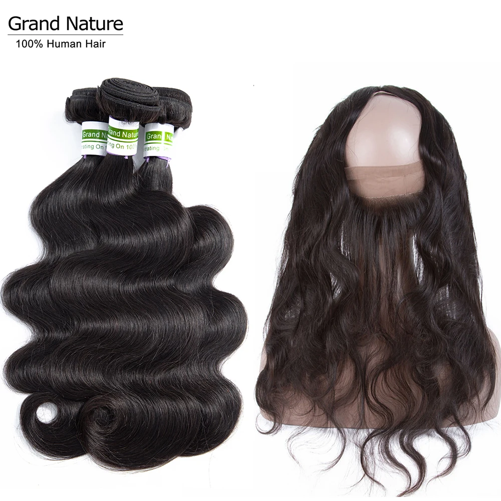 Grand Nature Pre Plucked 360 Lace Frontal Closure With 3Bundles Brazilian Body Wave Human Hair Weaves With Closure 4pcs/lot Remy
Grand Nature Pre Plucked 360 Lace Frontal Closure With 3Bundles Brazilian Body Wave Human Hair Weaves With Closure 4pcs/lot Remy