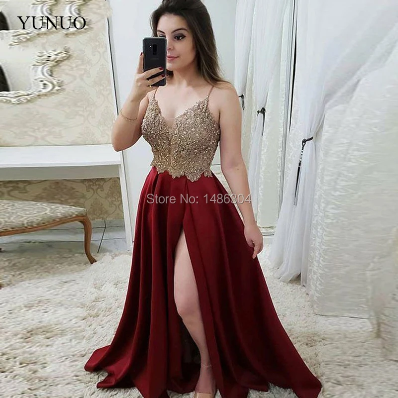 Burgundy Evening Dresses 2019 A-line Spaghetti Straps Satin Lace Slit Long Evening Party Gown Prom Dress Abendkleider
Burgundy Evening Dresses 2019 A-line Spaghetti Straps Satin Lace Slit Long Evening Party Gown Prom Dress Abendkleider