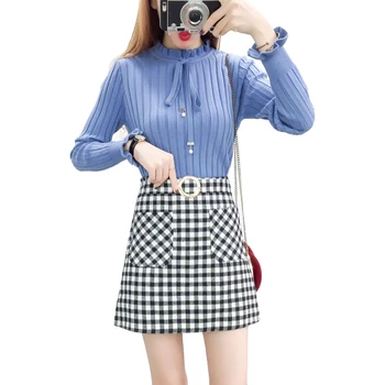 new winter 2018 basic grid skirt Korean fashion suits female plaid skirts bowknot twinset sweater women 2 pcs clothing set
new winter 2018 basic grid skirt Korean fashion suits female plaid skirts bowknot twinset sweater women 2 pcs clothing set