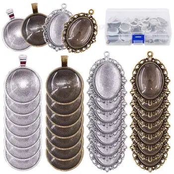 64-Pieces Pendant Set,16Pcs Oval Pendant Trays And 16Pcs Round Bezels With 32Pcs Glass Cabochon Round Clear Dome Tiles For Cra
64-Pieces Pendant Set,16Pcs Oval Pendant Trays And 16Pcs Round Bezels With 32Pcs Glass Cabochon Round Clear Dome Tiles For Cra