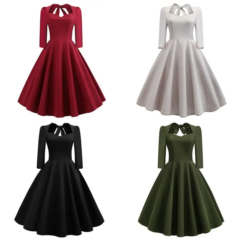 Autumn Women's Vintage Solid Color V-neck Lace Bow-tie Backless Dress Ball Gown Party Swing Dresses Red Black S-XXL
Autumn Women's Vintage Solid Color V-neck Lace Bow-tie Backless Dress Ball Gown Party Swing Dresses Red Black S-XXL