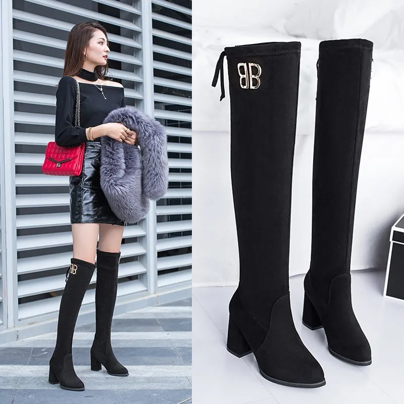 Winter Women Flock Shoes Over-the-Knee High Boots Western Lace-up Round Toe Med Square Heels Short Plush With Metal Decoration
Winter Women Flock Shoes Over-the-Knee High Boots Western Lace-up Round Toe Med Square Heels Short Plush With Metal Decoration