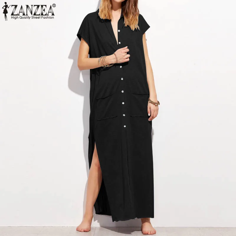 Casual Solid Loose Turn-Down Collar Short Sleeve Sexy Split Hem Beach Sundress 4XL 5XL ZANZEA 2019 Summer Women Maxi Long Dress
Casual Solid Loose Turn-Down Collar Short Sleeve Sexy Split Hem Beach Sundress 4XL 5XL ZANZEA 2019 Summer Women Maxi Long Dress