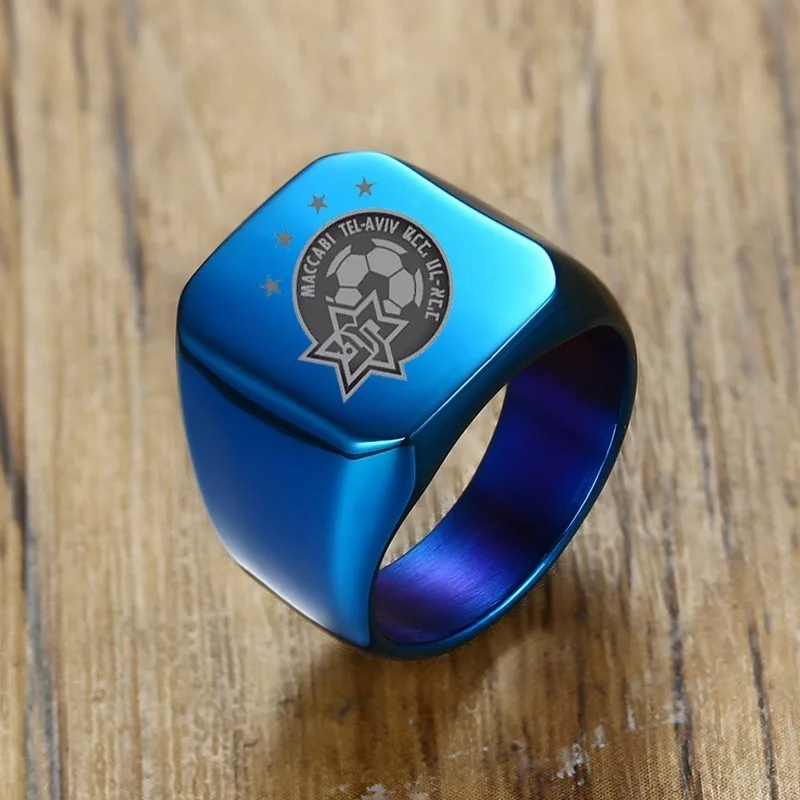 Personalized Engraving Maccabi Tel Aviv Pinky Ring for Men Blue Square Signet Ring in Stainless Steel 18MM
Personalized Engraving Maccabi Tel Aviv Pinky Ring for Men Blue Square Signet Ring in Stainless Steel 18MM