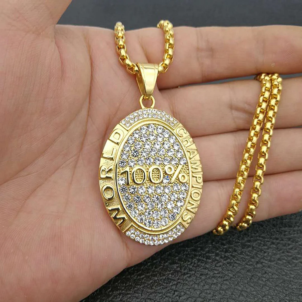 Iced Out Hip Hop Oval 100% Percent Pendant Men Necklace Gold Chain 316L Stainless Steel Male Necklaces Punk Rock Jewelry AAN037
Iced Out Hip Hop Oval 100% Percent Pendant Men Necklace Gold Chain 316L Stainless Steel Male Necklaces Punk Rock Jewelry AAN037