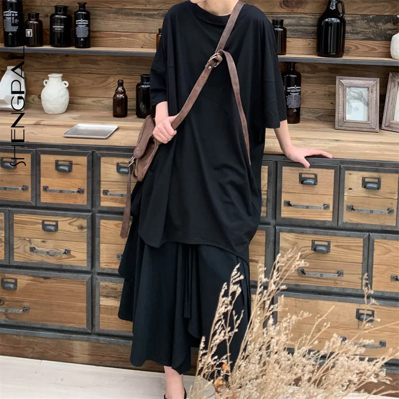 SHENGPALAE 2019 New Spring Summer Round Neck Three-quarter Sleeve Black Loose Irreuglar Hem Big Size T-shirt Women Fashion JS776
SHENGPALAE 2019 New Spring Summer Round Neck Three-quarter Sleeve Black Loose Irreuglar Hem Big Size T-shirt Women Fashion JS776