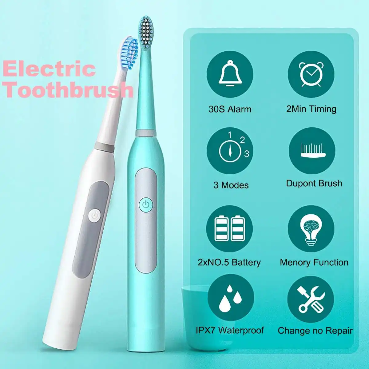Electric Toothbrush Battery Operated With 2Brush Heads Sound Wave Automatic Timing Electric Tooth Brush Waterproof
Electric Toothbrush Battery Operated With 2Brush Heads Sound Wave Automatic Timing Electric Tooth Brush Waterproof
