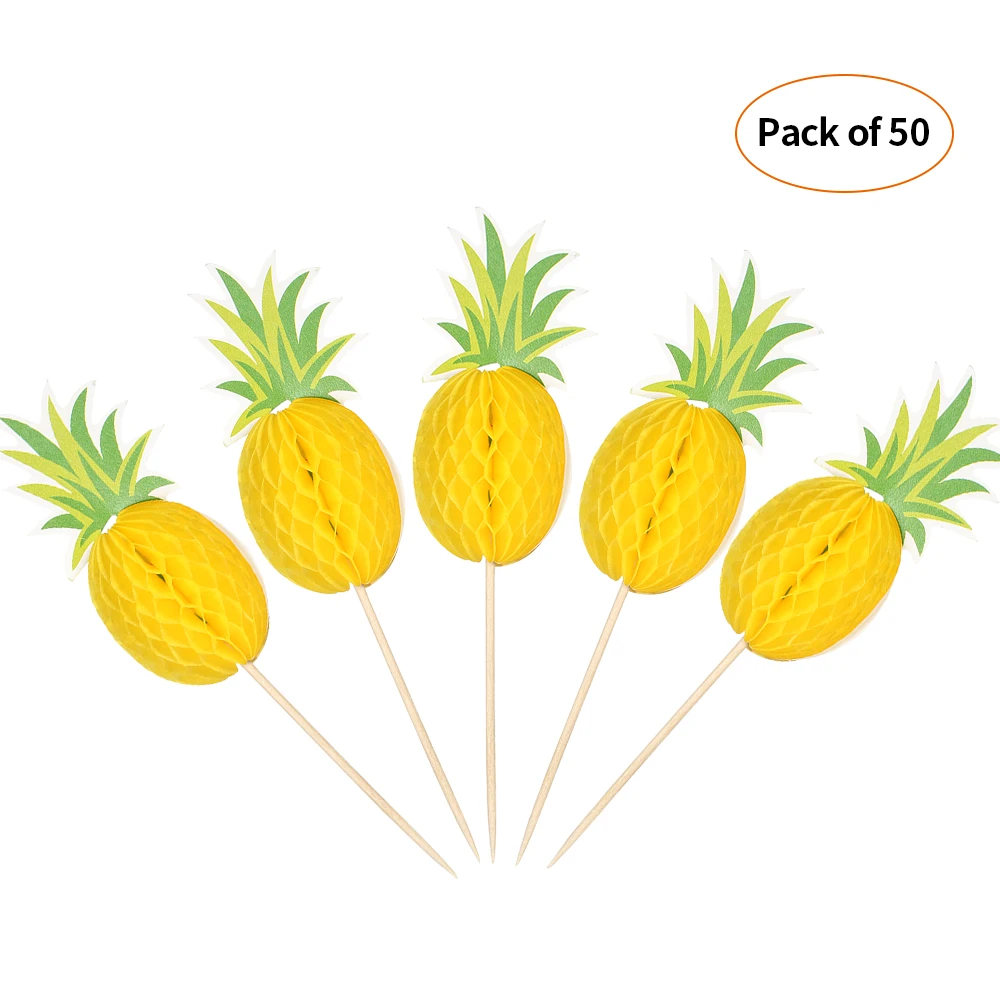 

50pcs 3D Cartoon Fruit Food Toothpicks Cupcake Topper Cake Picks Decorations for Hawaii Luau Beach Wedding Birthday Pool Party