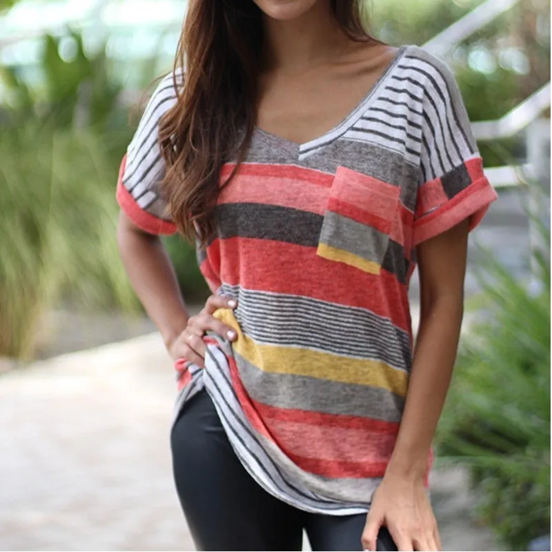 Summer Spring T Shirt Femme T Shirt Women V-neck Striped Pocket Top Female T Shirt Long Sleeve T-shirt Woman Tshirt Top
Summer Spring T Shirt Femme T Shirt Women V-neck Striped Pocket Top Female T Shirt Long Sleeve T-shirt Woman Tshirt Top