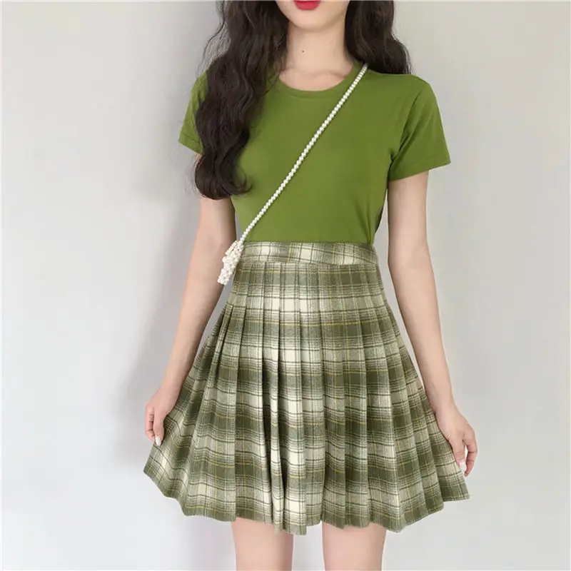 Harajuku Green Plaid Pleated Skirt Avocado Kawaii Mini Japan High School High Waist Girls Skirt Chic With Tops 2pcs Set 2019
Harajuku Green Plaid Pleated Skirt Avocado Kawaii Mini Japan High School High Waist Girls Skirt Chic With Tops 2pcs Set 2019