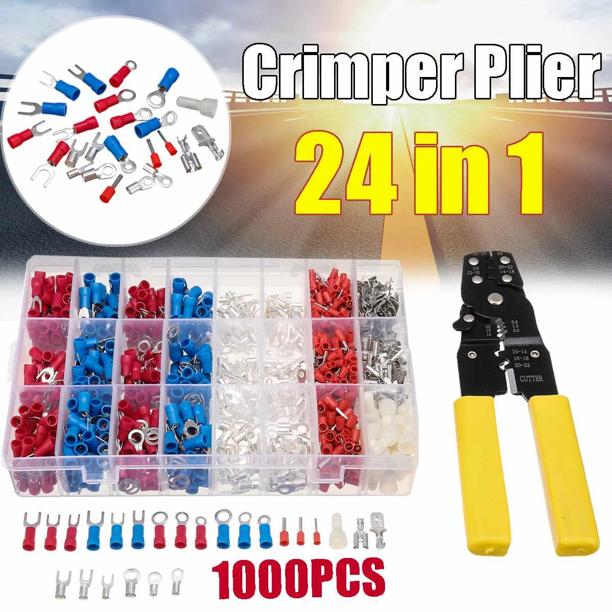24 in 1 Crimper Pliers Crimp Tool 1000Pcs Terminals Contractors Crimp Combination DIY Multifunctional Stripping Wire Pliers
24 in 1 Crimper Pliers Crimp Tool 1000Pcs Terminals Contractors Crimp Combination DIY Multifunctional Stripping Wire Pliers