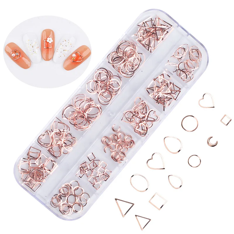 

Nail Art Decorations New Jewelry Tools Nails Drill Plating Rivet Metal Ornament Rose Gold Openwork Studded Box 2 Colors 12 Style