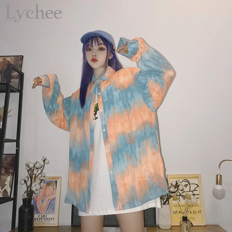 Lychee Harajuku Gradient Hit Color Women Blouse Shirts Color Block Turn-down Collar Long Sleeve Loose Spring Female Blouse
Lychee Harajuku Gradient Hit Color Women Blouse Shirts Color Block Turn-down Collar Long Sleeve Loose Spring Female Blouse