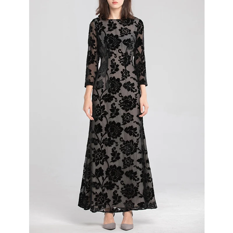 flocking floral long dress o-neck long sleeve bodycon floor length trumpet elegant black maxi dress women party dress drop ship
flocking floral long dress o-neck long sleeve bodycon floor length trumpet elegant black maxi dress women party dress drop ship