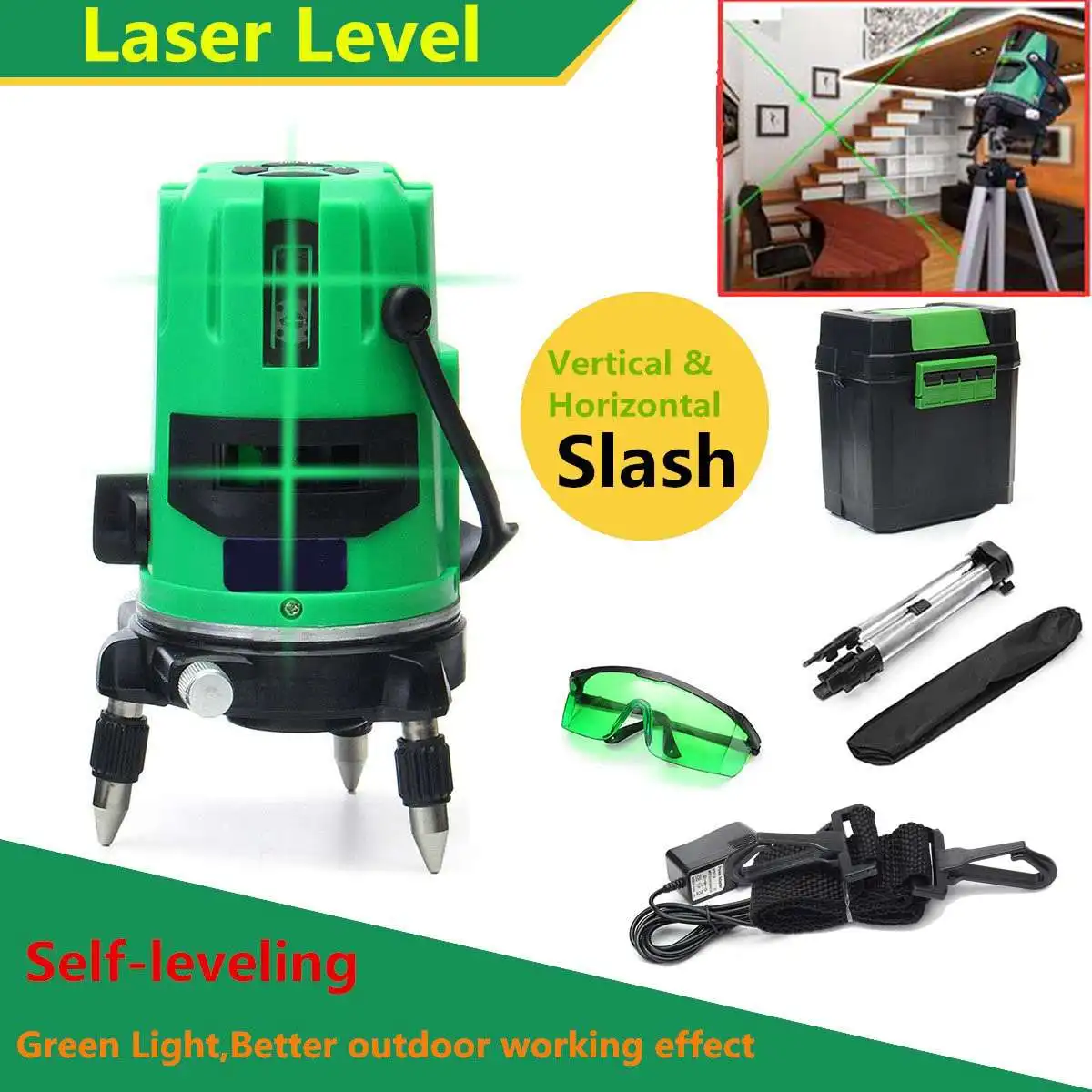 2 Line 2 Points 3D Laser Level Automatic Self Leveling 360 Vertical Horizontal Corss Outdoor Indoor Mode Green Line w/Tripod 
2 Line 2 Points 3D Laser Level Automatic Self Leveling 360 Vertical Horizontal Corss Outdoor Indoor Mode Green Line w/Tripod