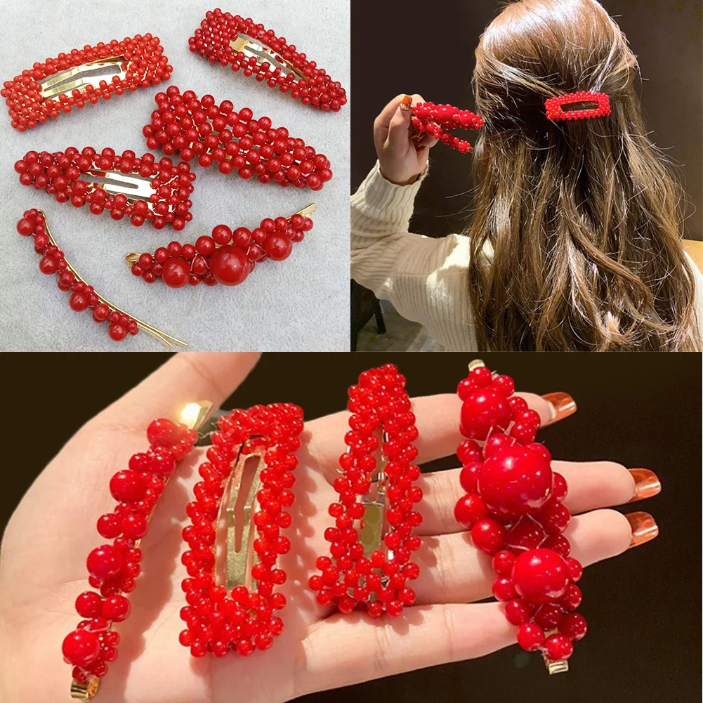 1PCS Fashion Geometric Red hair clips for girls Women Handmade Pearls Hairpin Barrettes Hairgrip hair accessories for women
1PCS Fashion Geometric Red hair clips for girls Women Handmade Pearls Hairpin Barrettes Hairgrip hair accessories for women