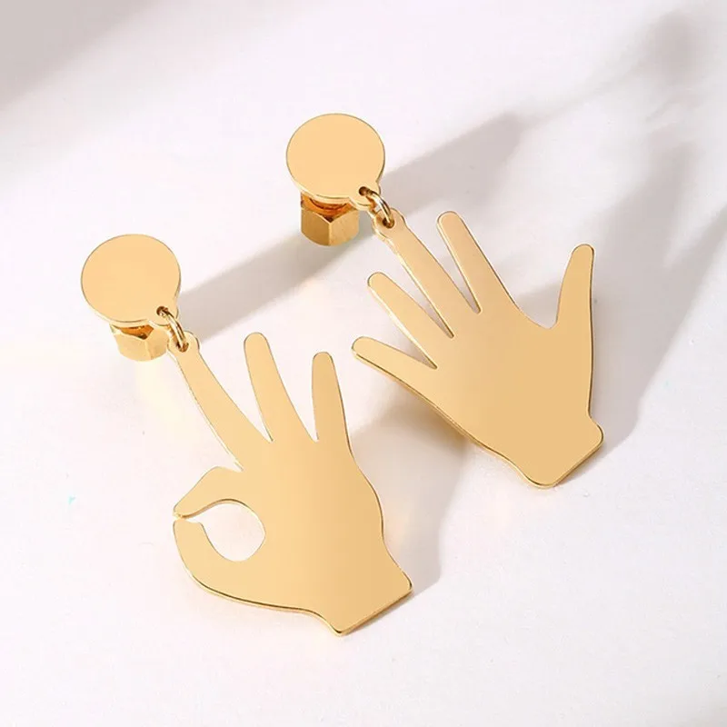 Okay Gesture Hand Women Dangle Earrings Stainless Steel Gold Color Metallic Statement Sign Language Jewelry
Okay Gesture Hand Women Dangle Earrings Stainless Steel Gold Color Metallic Statement Sign Language Jewelry