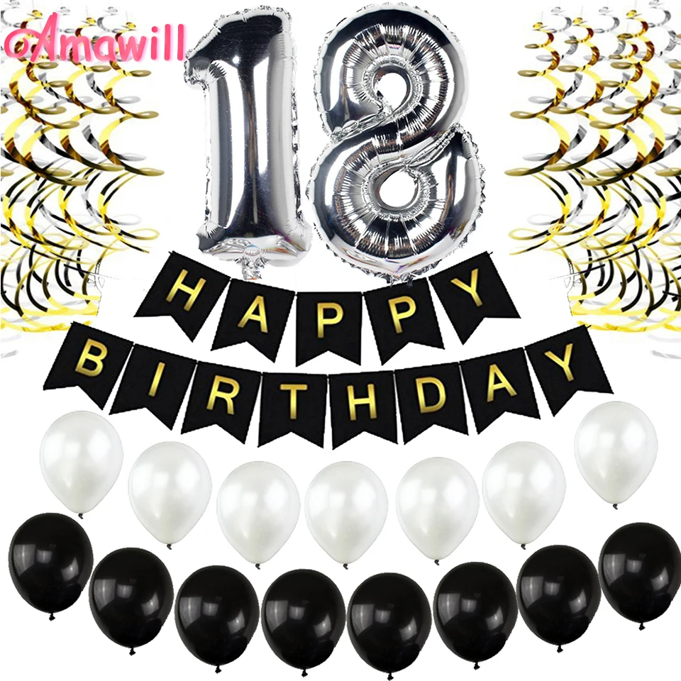 Amawill Perfect 18 Years Old Accessories for Black Happy Birthday Banner Foil Latex Balloons Celebrate 18th Party Decorations 8D
Amawill Perfect 18 Years Old Accessories for Black Happy Birthday Banner Foil Latex Balloons Celebrate 18th Party Decorations 8D
