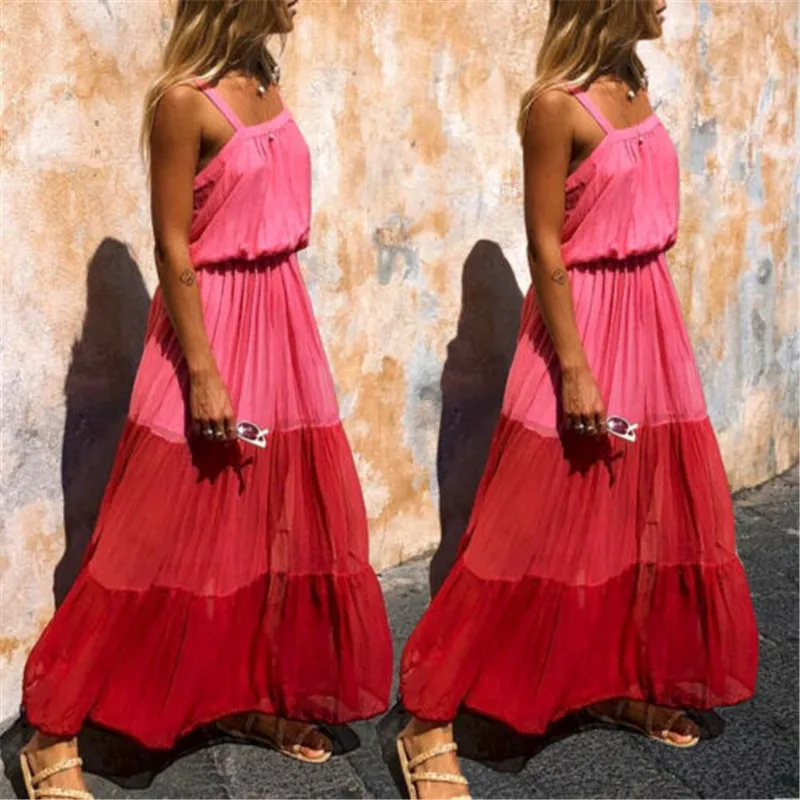 Summer Women's Boho Maxi Dress Lady Casual Party Sleeveless Patchwork color long Beach Dress Sundress
Summer Women's Boho Maxi Dress Lady Casual Party Sleeveless Patchwork color long Beach Dress Sundress