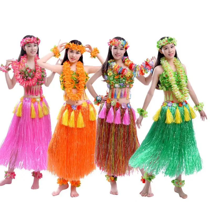 

8PCS Plastic Fibers Woman Hawaiian Hula Skirt Hula Grass Costume Flower Skirt Hula Dance Dress Party Hawaii Beach 60-93cm