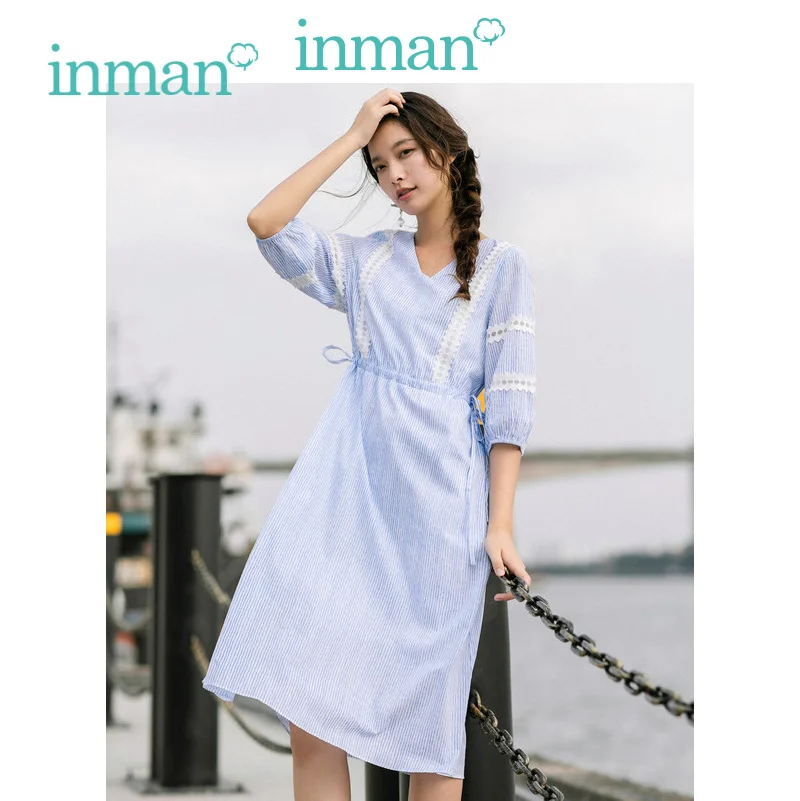 INMAN 2019 Summer New Arrival Cotton Blue-white Striped Lace Three Quarter Sleeve Women Medium Long Dress
INMAN 2019 Summer New Arrival Cotton Blue-white Striped Lace Three Quarter Sleeve Women Medium Long Dress