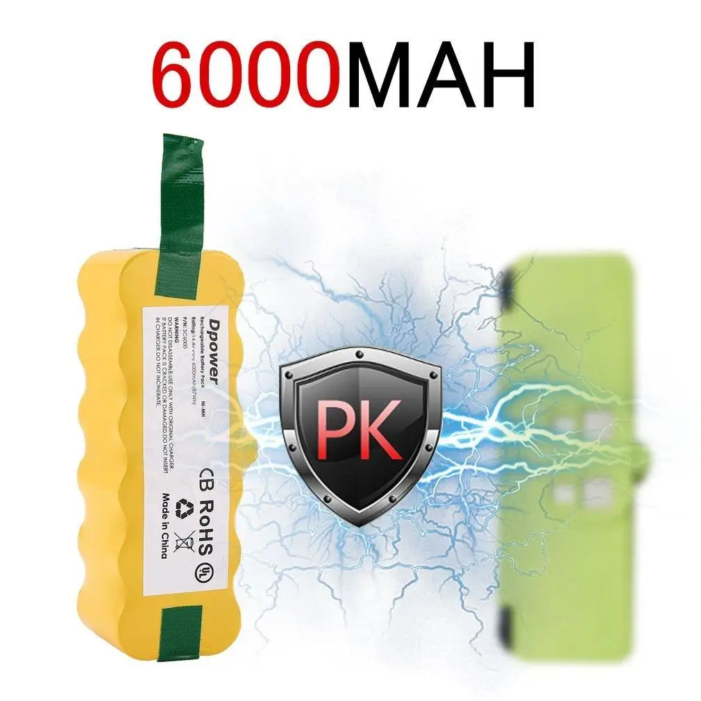 Long Life Dust Cleaning Sweeper 14.4V 6000mAh Ni-MH Rechargeable Replacement Battery Suitable for Irobot Roomba Vacuum Cleaner
Long Life Dust Cleaning Sweeper 14.4V 6000mAh Ni-MH Rechargeable Replacement Battery Suitable for Irobot Roomba Vacuum Cleaner