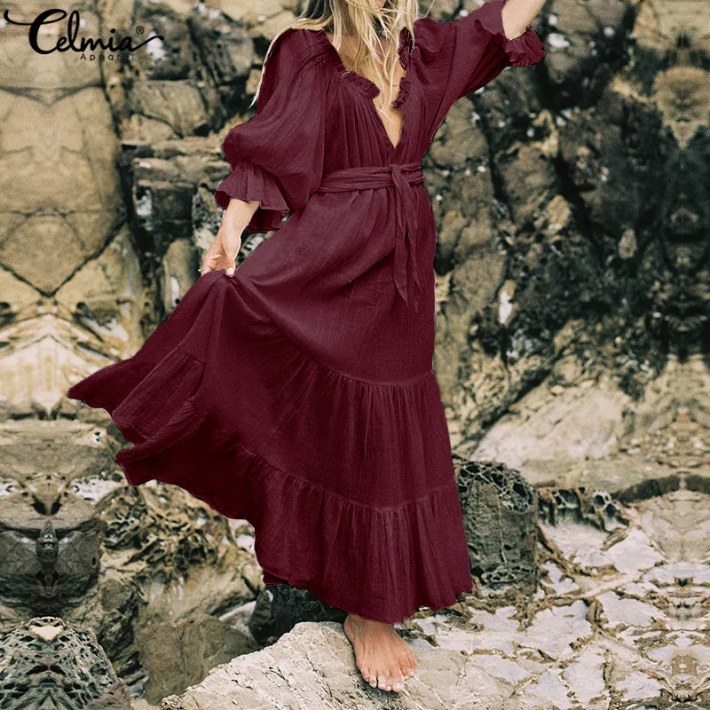 2019 Plus Size Celmia Women Long Shirt Dress Summer Beach Sundress Off Shoulder Belted Ruffles Casual Party Maxi Vestidos
2019 Plus Size Celmia Women Long Shirt Dress Summer Beach Sundress Off Shoulder Belted Ruffles Casual Party Maxi Vestidos