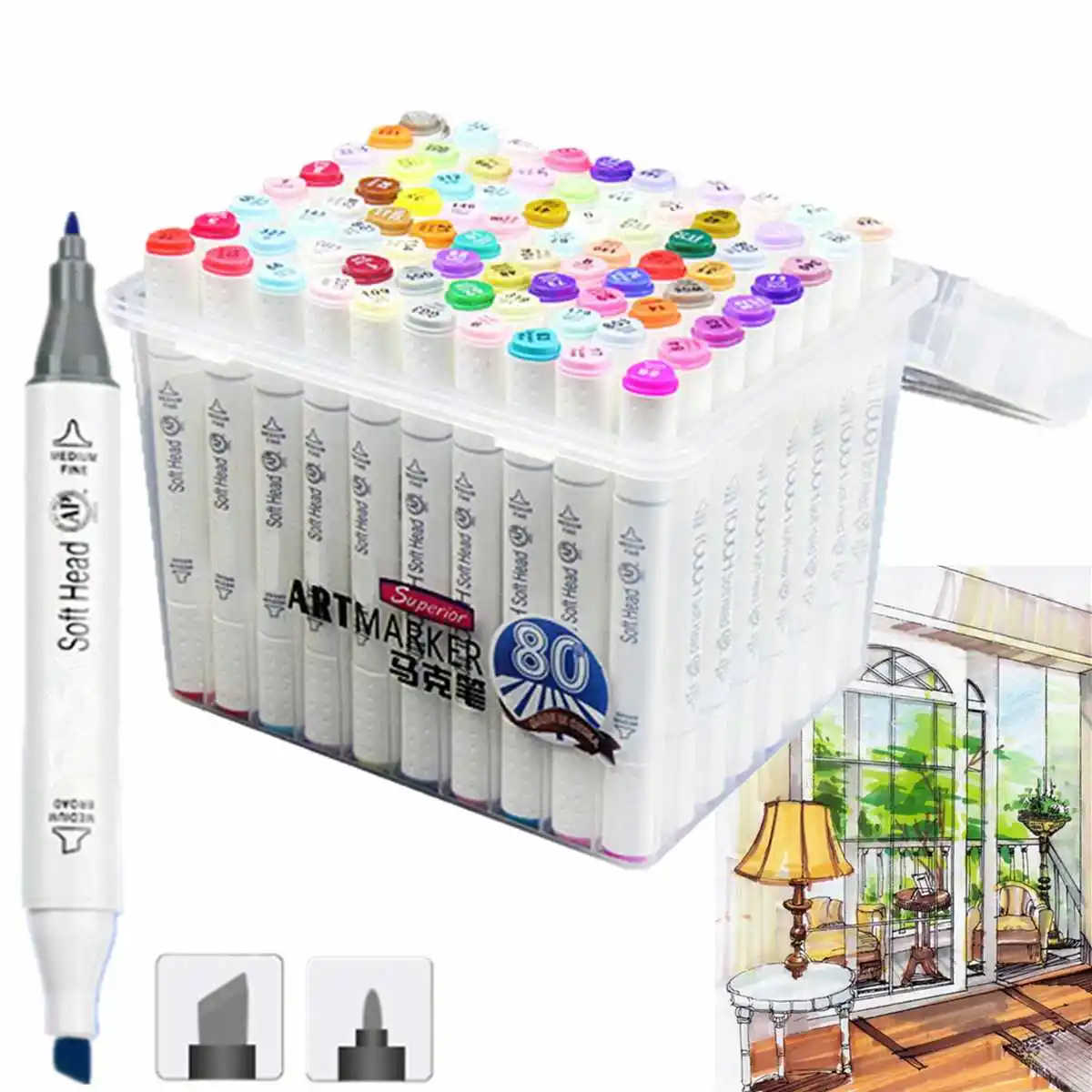 

40/60/80/218 Color Set Twin Tip Pen Markers Set Dual Headed Artist Sketch Oily Alcohol based markers For Animation Manga