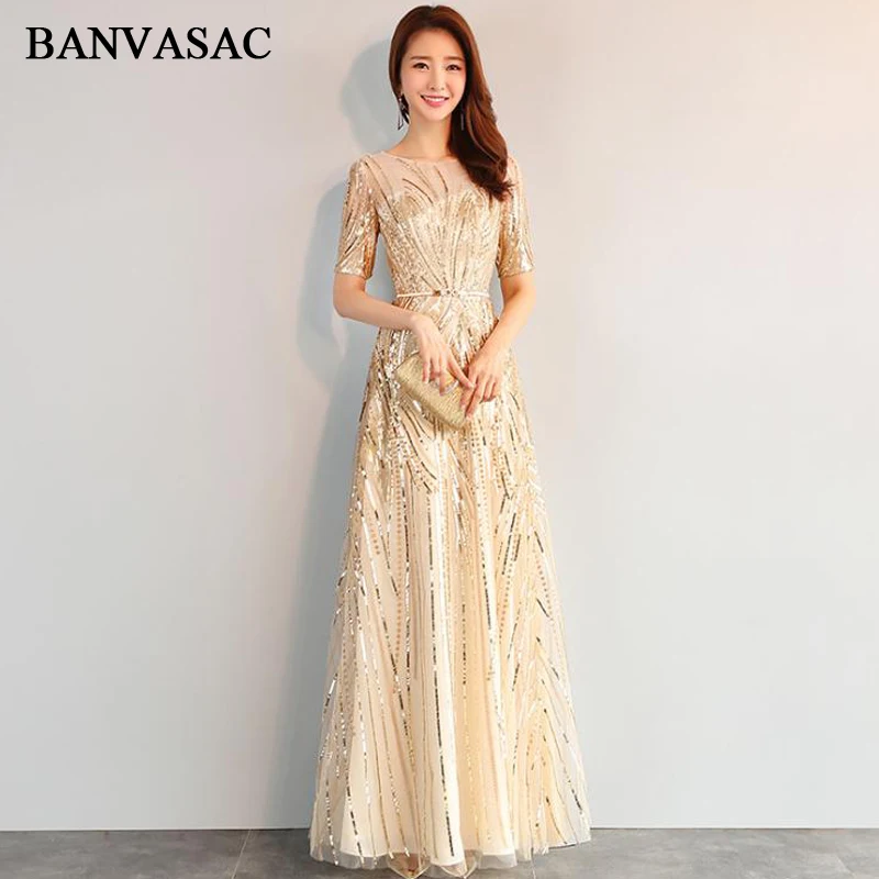 BANVASAC Elegant Illusion O Neck Sequined Long Evening Dresses Party Metal Sash Short Sleeve A Line Prom Gowns
BANVASAC Elegant Illusion O Neck Sequined Long Evening Dresses Party Metal Sash Short Sleeve A Line Prom Gowns