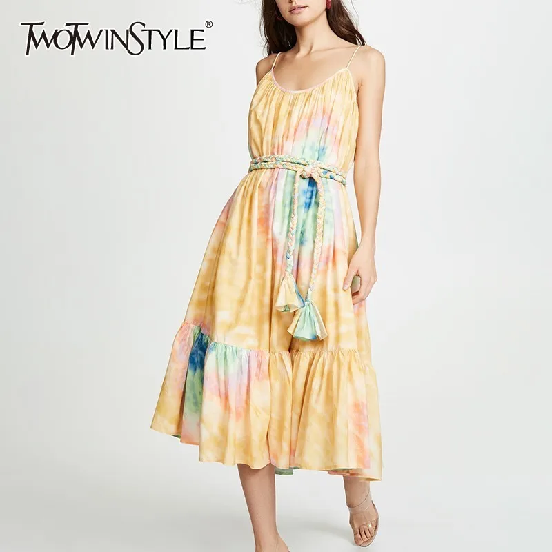 TWOTWINSTYLE Sleeveless Print Dress For Women Off Shoulder Bandage Hit Color Ruched Long Dresses Female Fashion 2019 Summer New
TWOTWINSTYLE Sleeveless Print Dress For Women Off Shoulder Bandage Hit Color Ruched Long Dresses Female Fashion 2019 Summer New