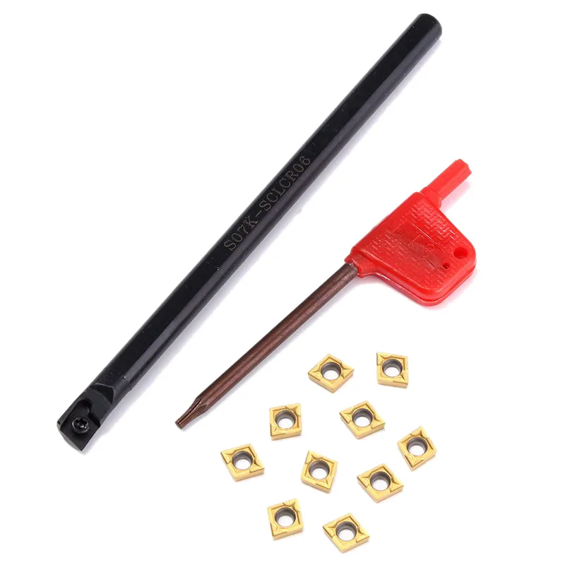 1pc S07K-SCLCR06 Lathe Boring Bar Turning Holder With 10pcs CCMT060204-HM Inserts And Wrench For Lathe Turning Tools
1pc S07K-SCLCR06 Lathe Boring Bar Turning Holder With 10pcs CCMT060204-HM Inserts And Wrench For Lathe Turning Tools