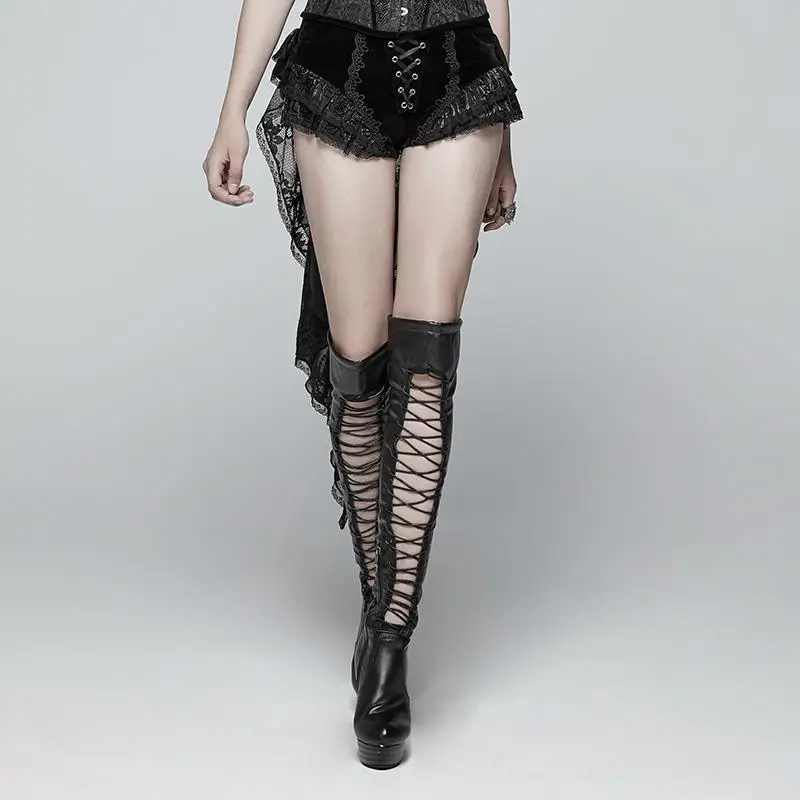 Punk Rave Women's Lolia Lace-up Lace Hem Velvet Shorts With Long Ruffles WK354XDF
Punk Rave Women's Lolia Lace-up Lace Hem Velvet Shorts With Long Ruffles WK354XDF
