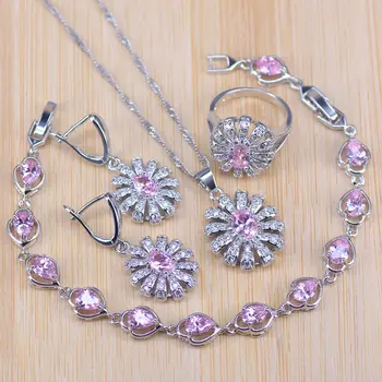Natural Silver Color Jewelry Pink Cubic Zirconia White Crystal Jewelry Sets For Women Earrings/Pendant/Necklace/Rings/Bracelet
Natural Silver Color Jewelry Pink Cubic Zirconia White Crystal Jewelry Sets For Women Earrings/Pendant/Necklace/Rings/Bracelet