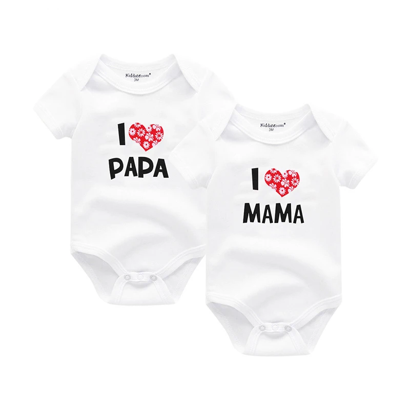 

Детские Комбинезоны I Love Papa Mama, одежда из 100% хлопка для маленьких девочек, одежда с коротким рукавом и принтом для маленьких мальчиков, детская одежда