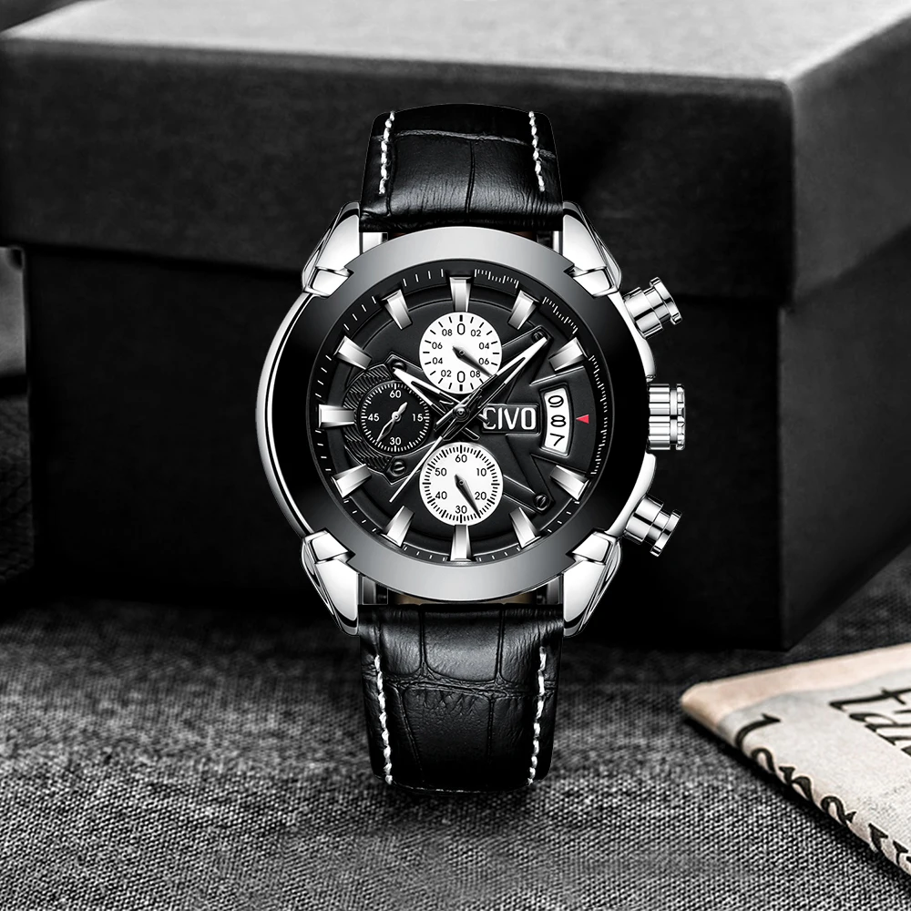 Men's Sport Watch CIVO Waterproof Chronograph Calendar Analogue Quartz Wrist Watch Genuine Leather Watch For Men Teenager Clock
Men's Sport Watch CIVO Waterproof Chronograph Calendar Analogue Quartz Wrist Watch Genuine Leather Watch For Men Teenager Clock