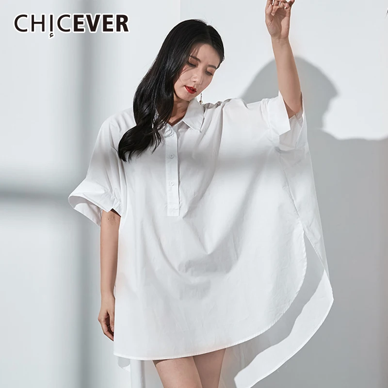 CHICEVER Summer Women's Shirts Blouse Hem Asymmetrical Turn Down Collar Half Batwing Sleeve Loose Shirt Blouses Fashion Tide New
CHICEVER Summer Women's Shirts Blouse Hem Asymmetrical Turn Down Collar Half Batwing Sleeve Loose Shirt Blouses Fashion Tide New