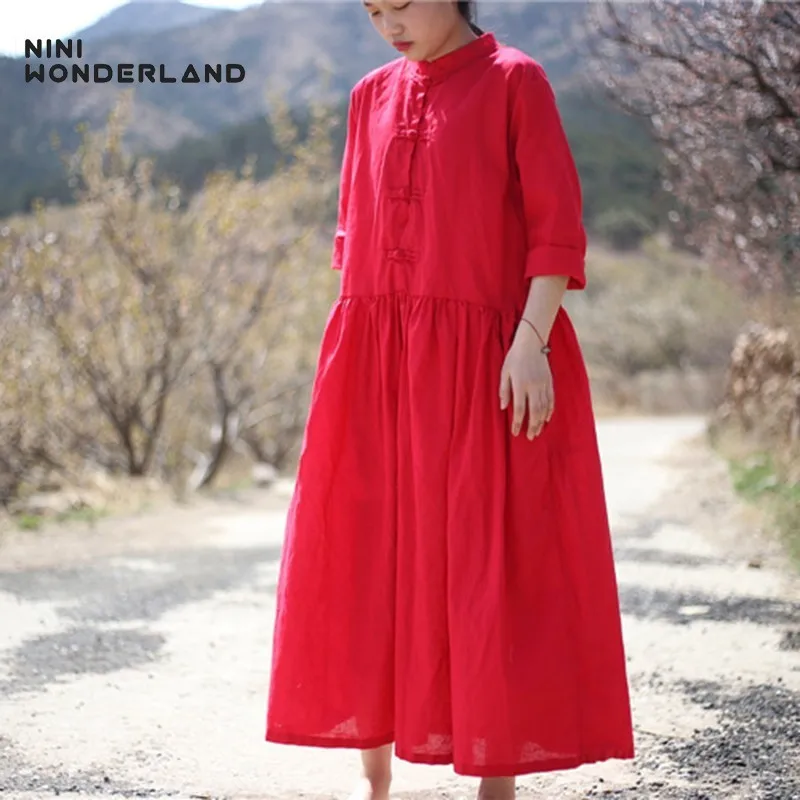 NINI WONDERLAND Women Summer Cotton Linen Dress Vintage Long Dresses Female Solid Casual Chinese Style Loose Clothes Big Size
NINI WONDERLAND Women Summer Cotton Linen Dress Vintage Long Dresses Female Solid Casual Chinese Style Loose Clothes Big Size